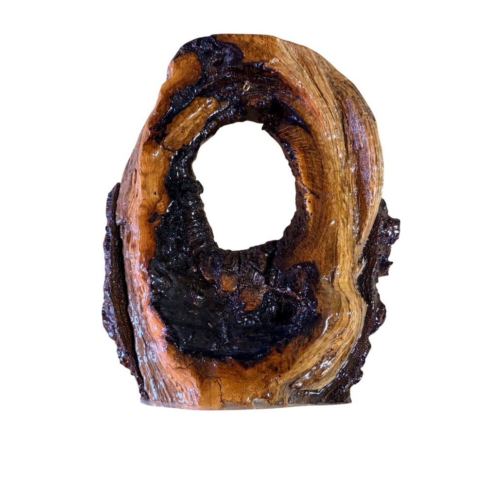 "Handcrafted Burl Wood Sculpture Natural Live Edge Abstract Wood Art 7.5" Tall"